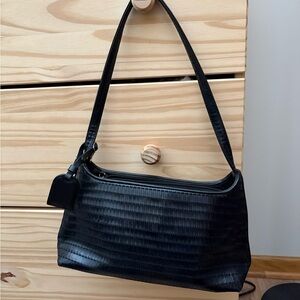 Black Shoulder Bag Woven PU Leather 90s